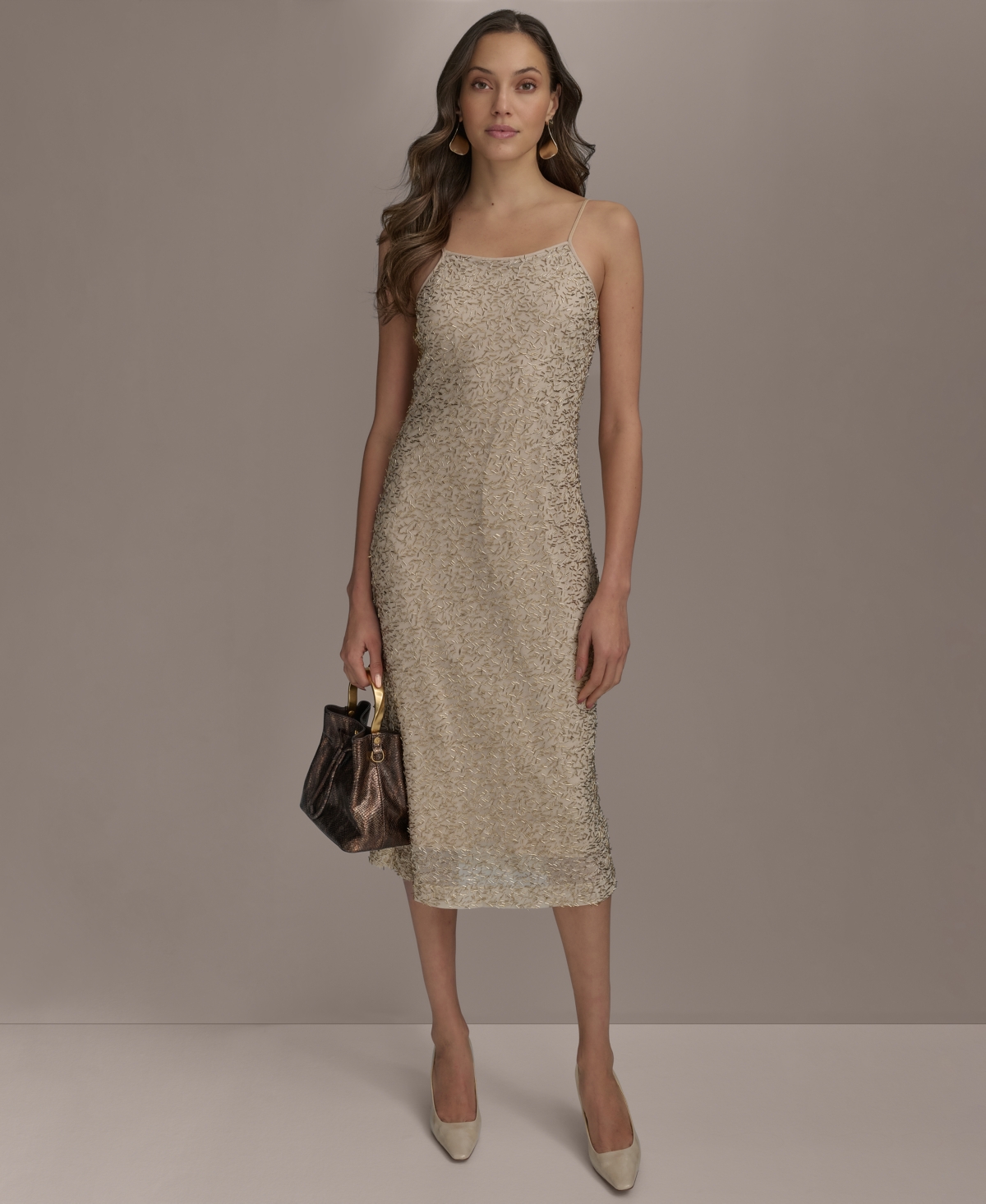 DONNA KARAN WOMEN'S BEADED SLIP DRESS 