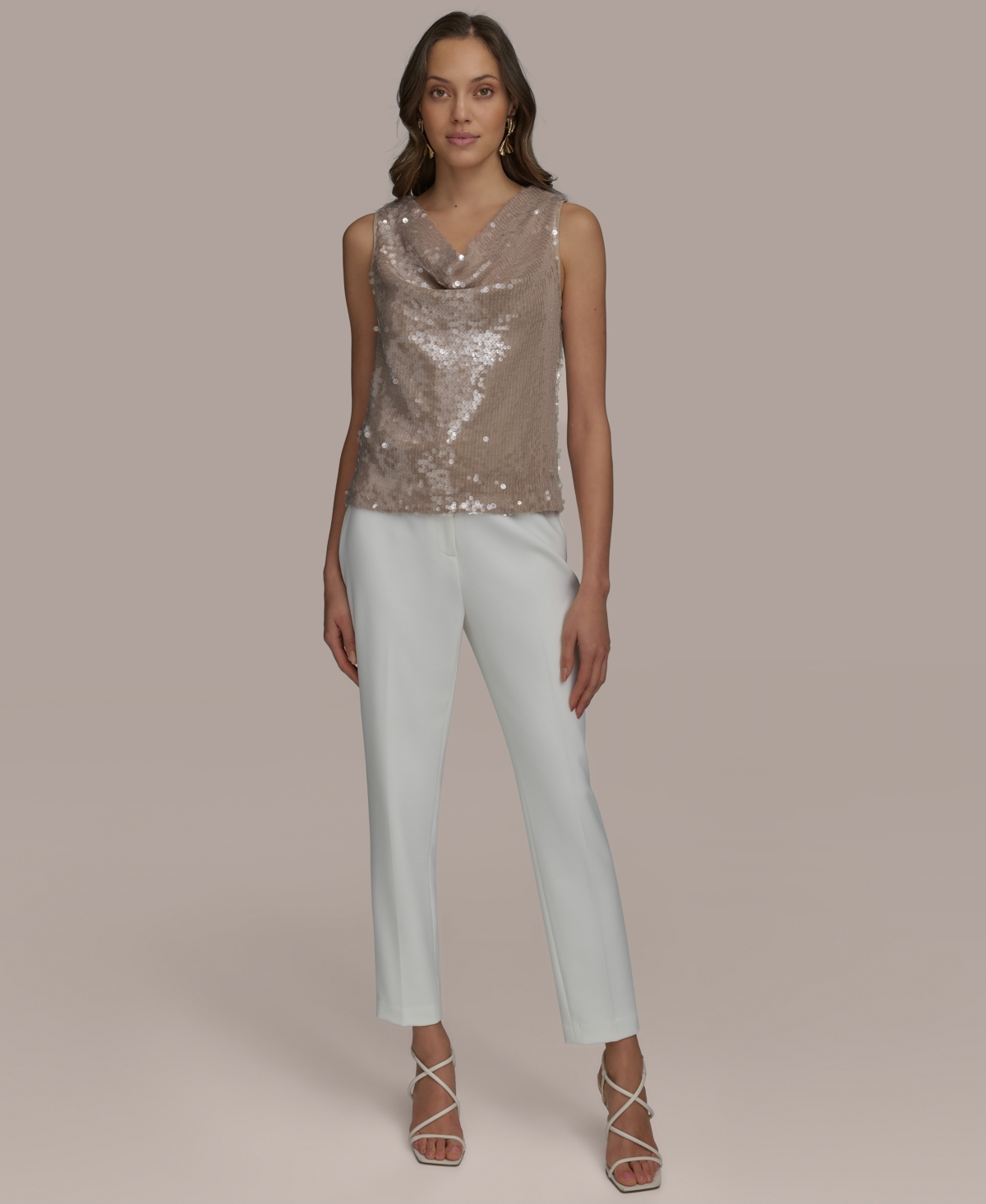 Shop Donna Karan Women's Sleeveless Sequin Blouse In Hazelnut