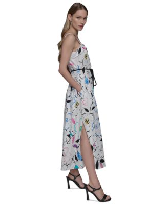 KARL LAGERFELD PARIS Women's Printed Square-Neck Midi Dress
