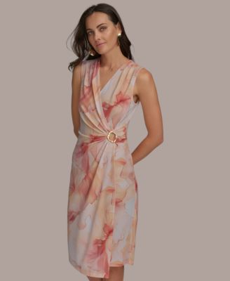 Donna Karan New York Women's Sleeveless Faux-Wrap Dress - Macy's