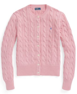 Women's Cable-Knit Cotton Crewneck Cardigan Sweater