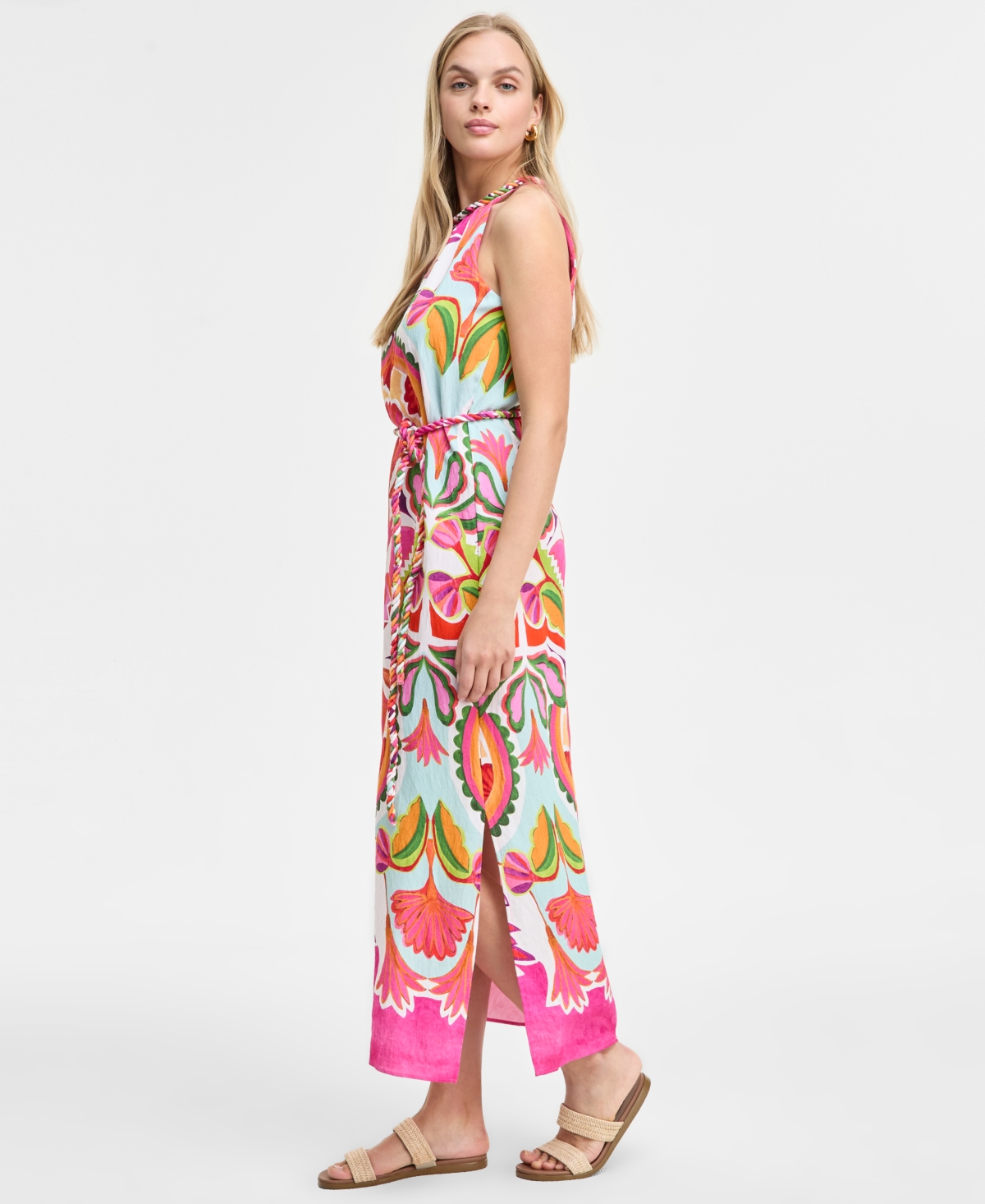 Vince Camuto Women's Printed Halter Sleeveless Maxi Dress In Hot Pink