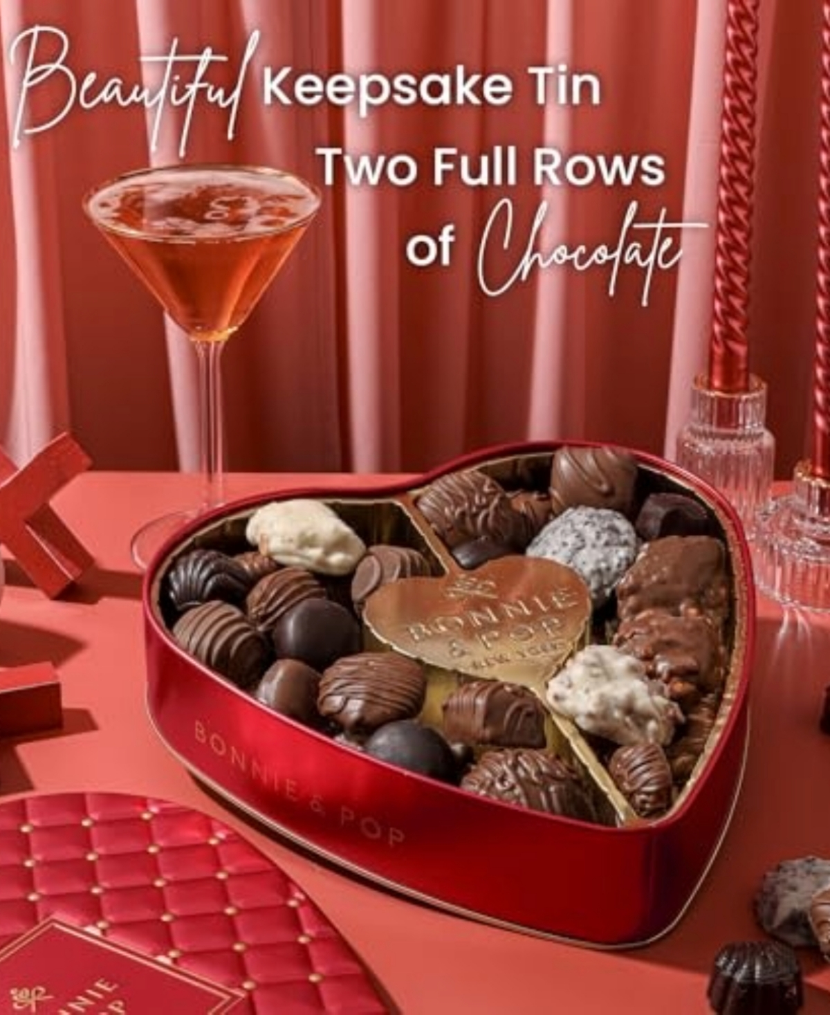 Bonnie & Pop Chocolate Truffle Gift Tin, Heart, 2 Lbs