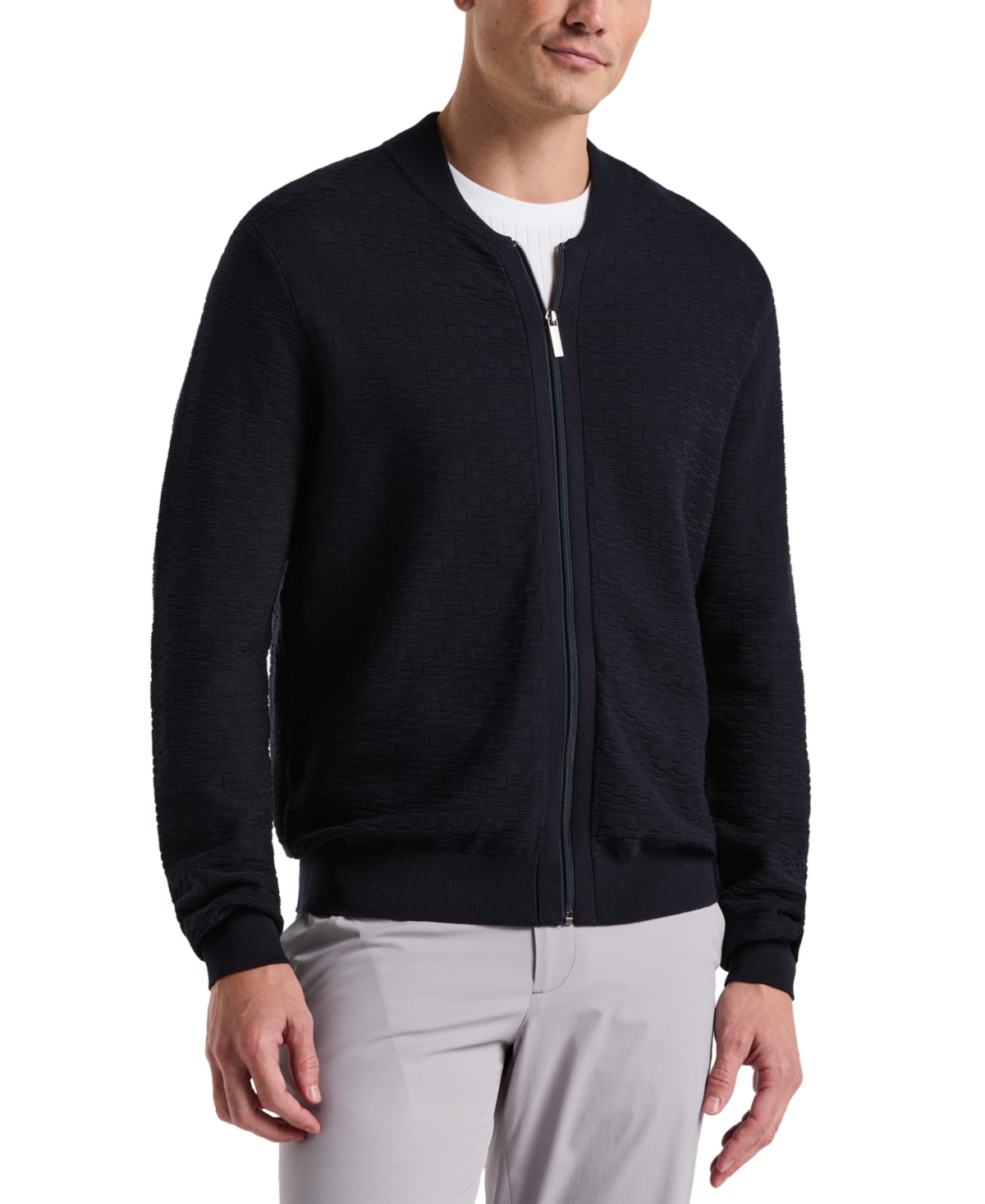 Men's Geometric Jacquard Bomber Jacket - Dark Sapphire