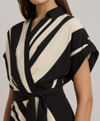 新作 Ralph lauren Striped Belted Crepe Dress ワンピース Striped Belted Crepe Dress