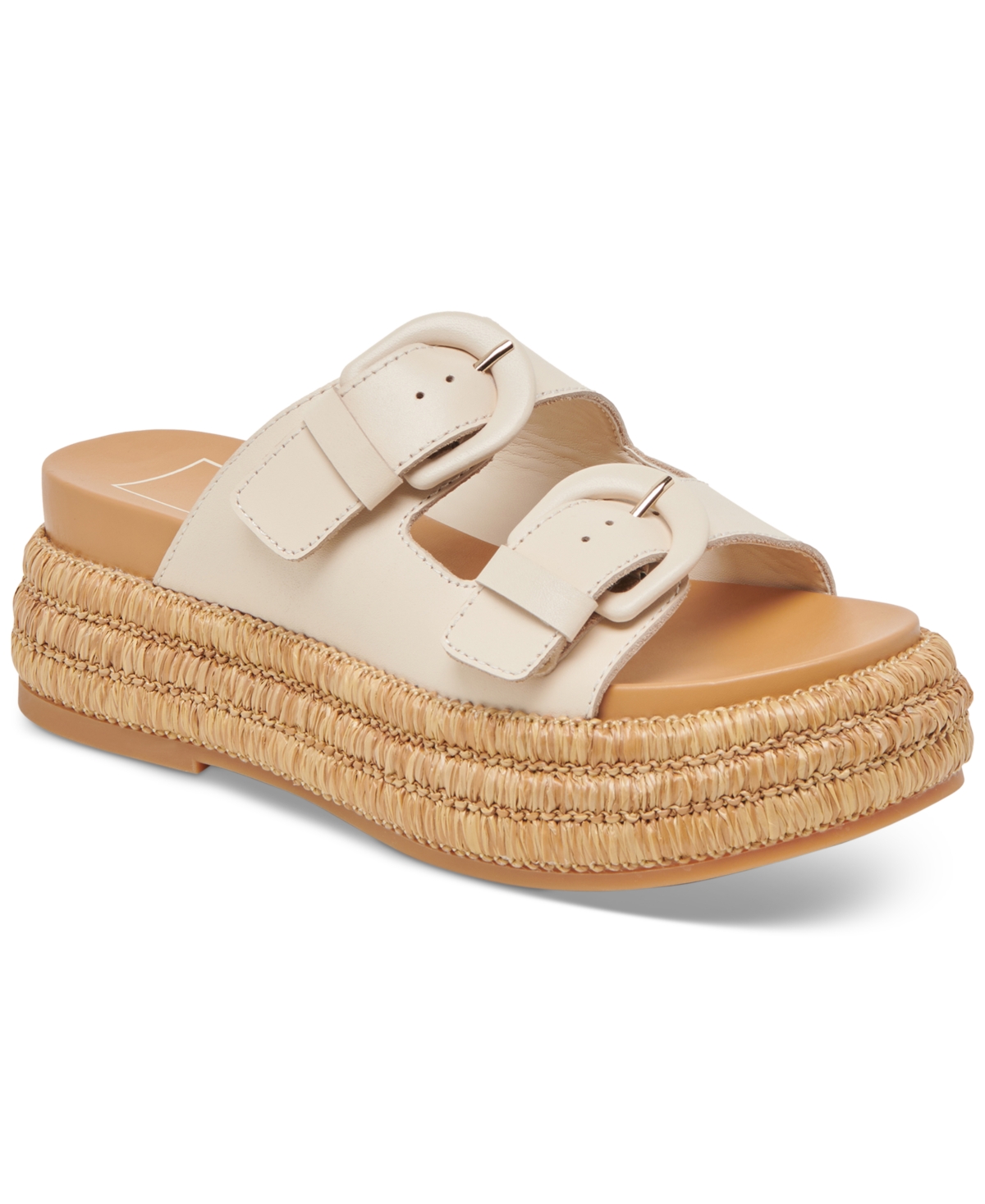 Dolce Vita Witny Buckled Platform Slide Sandals In Bone Leather