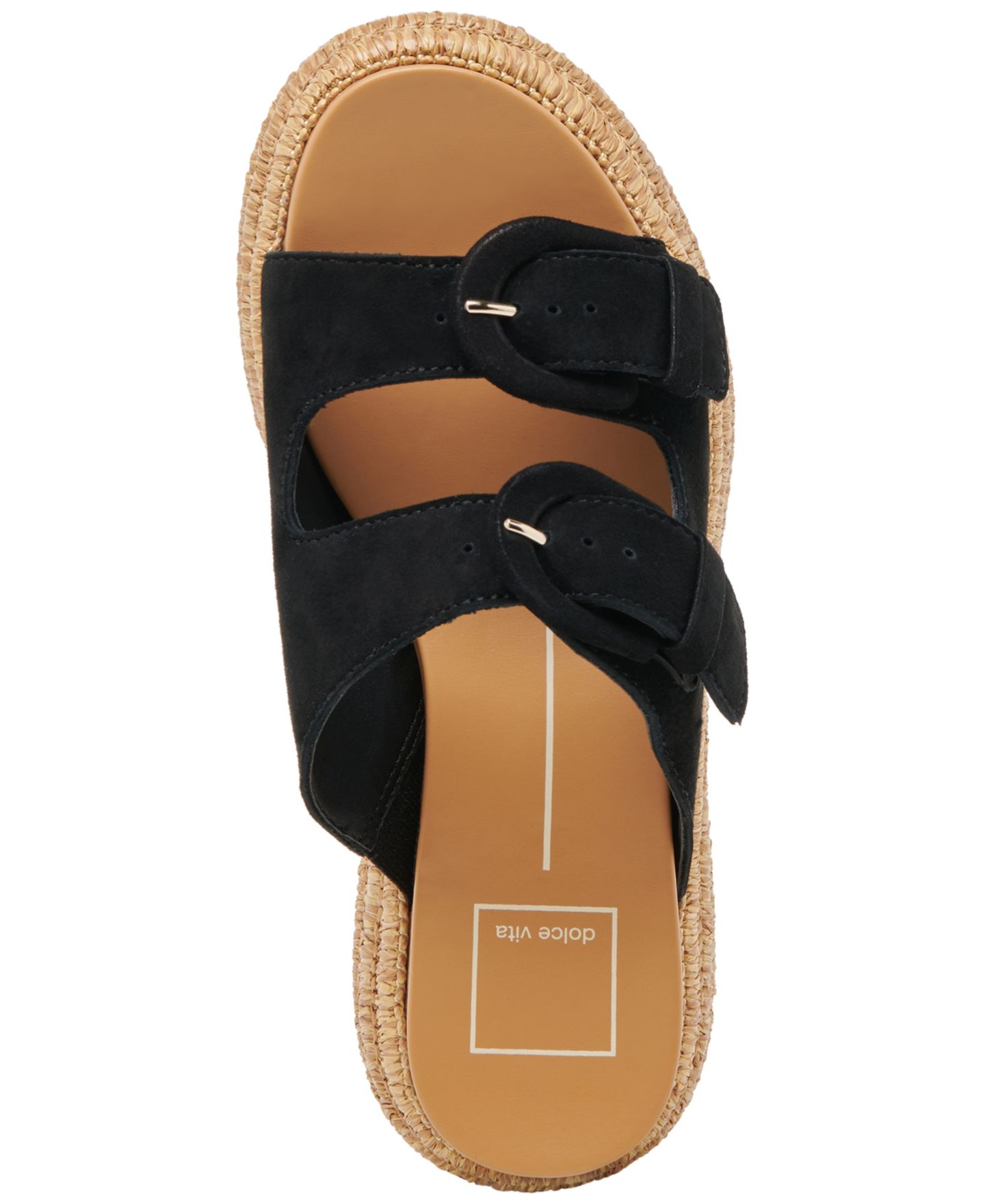 Женские сандалии Dolce Vita Witny Double-Buckle Raffia Platform Footbed, цвет: Оникс замшевый — фото 4