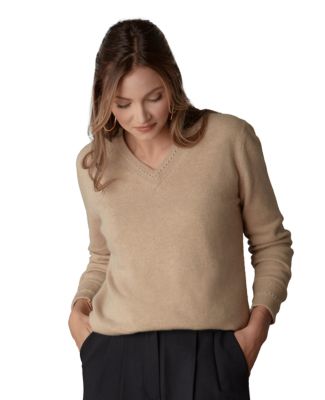 Women's Itch-Free Cashmere V-Neck Sweater with Soft Liner