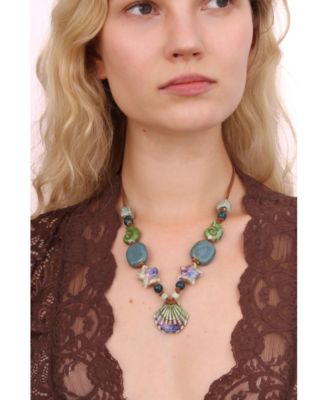Ceramic Green Seashell Suede Cord Necklace 18.5&iquest;