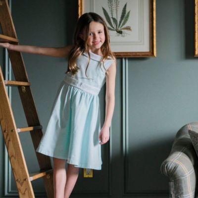 Big Girls Heirloom Round Collar Sateen Party Dress with Embroidered Sash