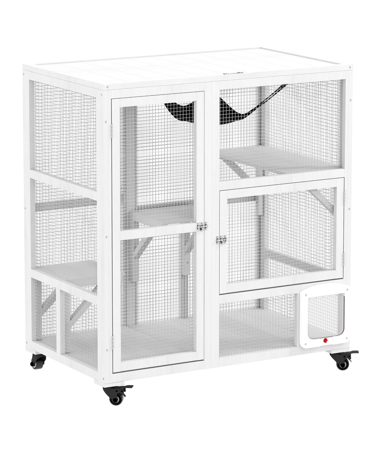 Indoor Cat Enclosure on Wheels, Cat House with Openable Top, - White