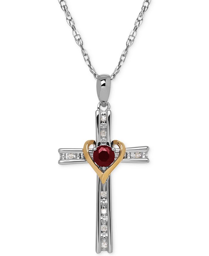 Macy's Ruby (3/8 ct. t.w.) and Diamond Accent Cross Pendant Necklace in ...