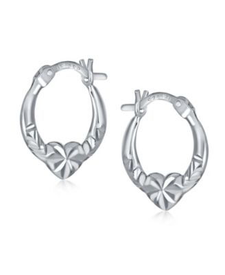 Delicate BFF Love Heart Hoop Huggie Earrings  Sterling Silver 0.5 Inch