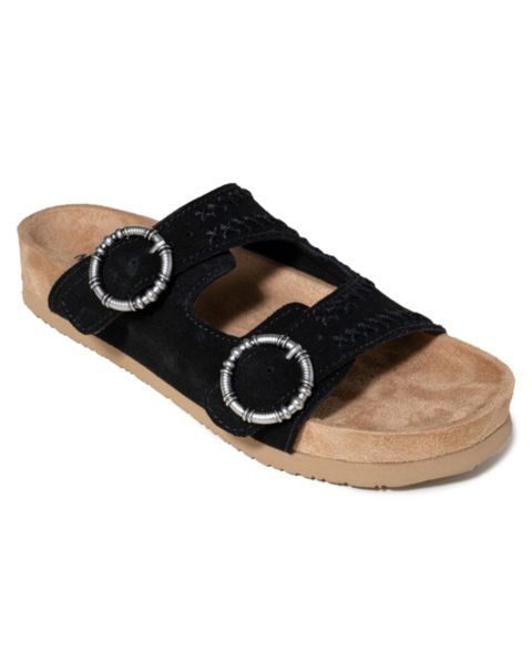 Женские сандалии Minnetonka Georgine Classic Suede Buckle Slide, цвет: Чёрный