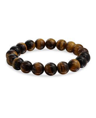 Set of 3 Hamsa Hand Natural Tiger Eye and Onyx Bead Stretch Bracelet Gold Plated
