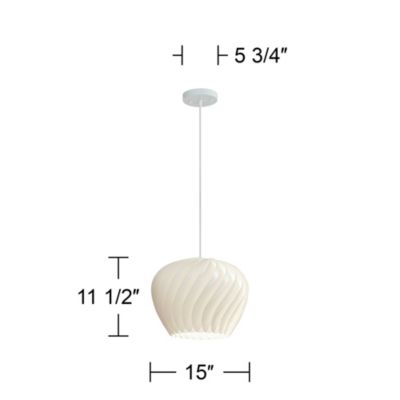 Cavelli 15" Mid Century Modern Pendant Ceiling Light Fixture Dining Room Over Table Kitchen Island Swirl White