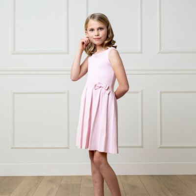 Big Girls Heirloom Sleeveless Pleated Sweater Dress with Bow