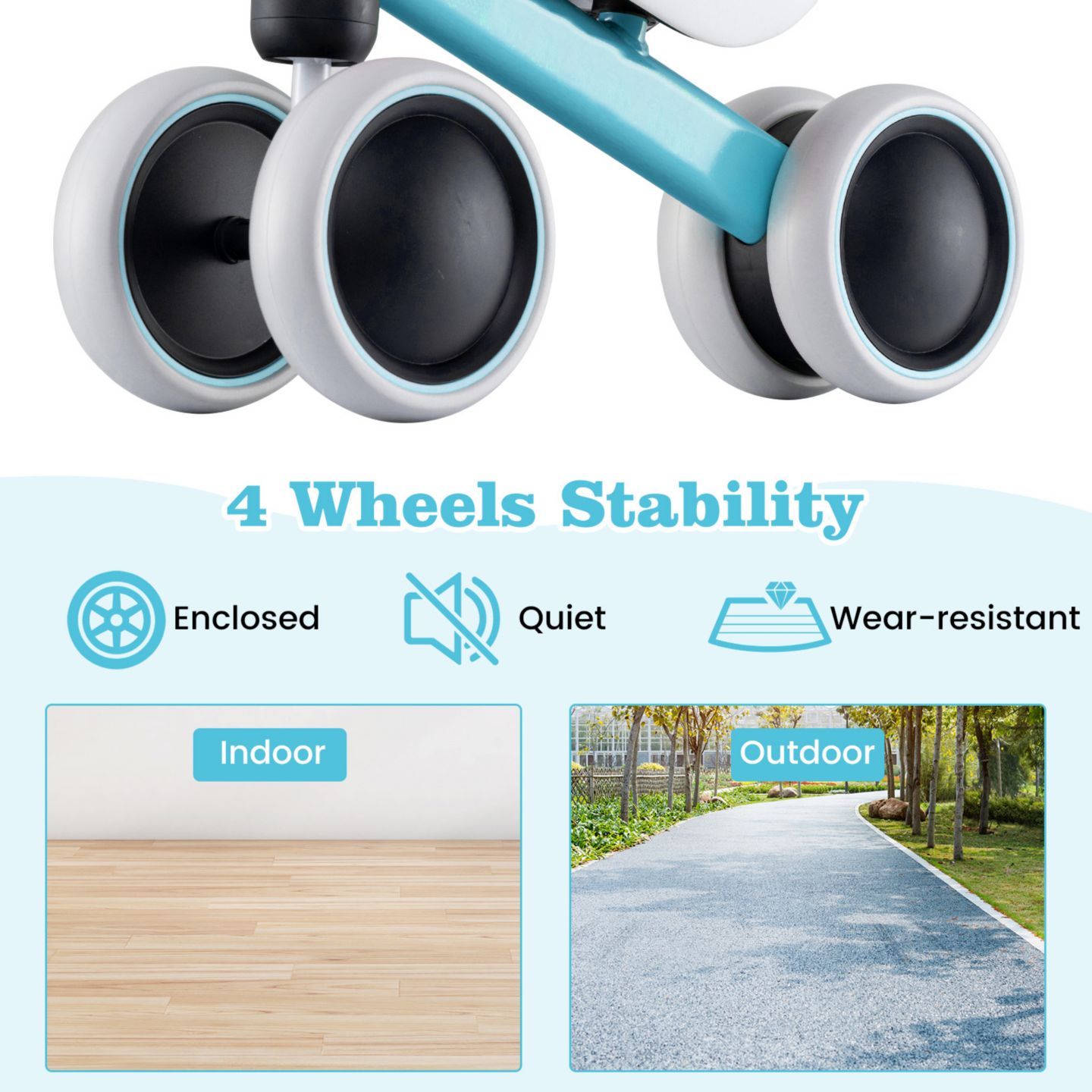 Детская игрушка Slickblue 4-Wheel No-Pedal Balance Bike, от 2 лет, цвет: Синий — фото 3
