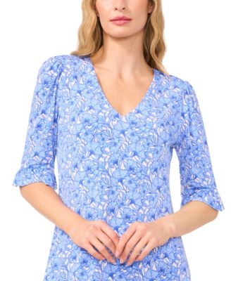 Women's V-Neck Ruffled Floral Shift Dress