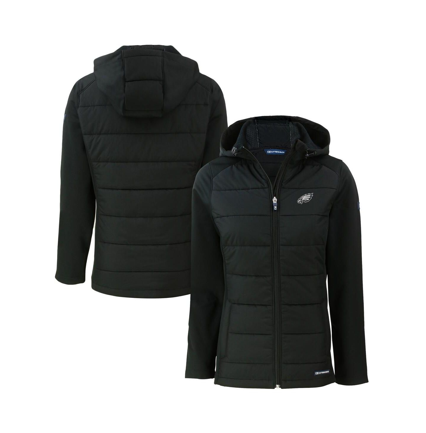 Женская куртка Cutter & Buck Black Philadelphia Eagles Evoke Hybrid Eco Softshell Full-Zip Hoodie Jacket — фото 1