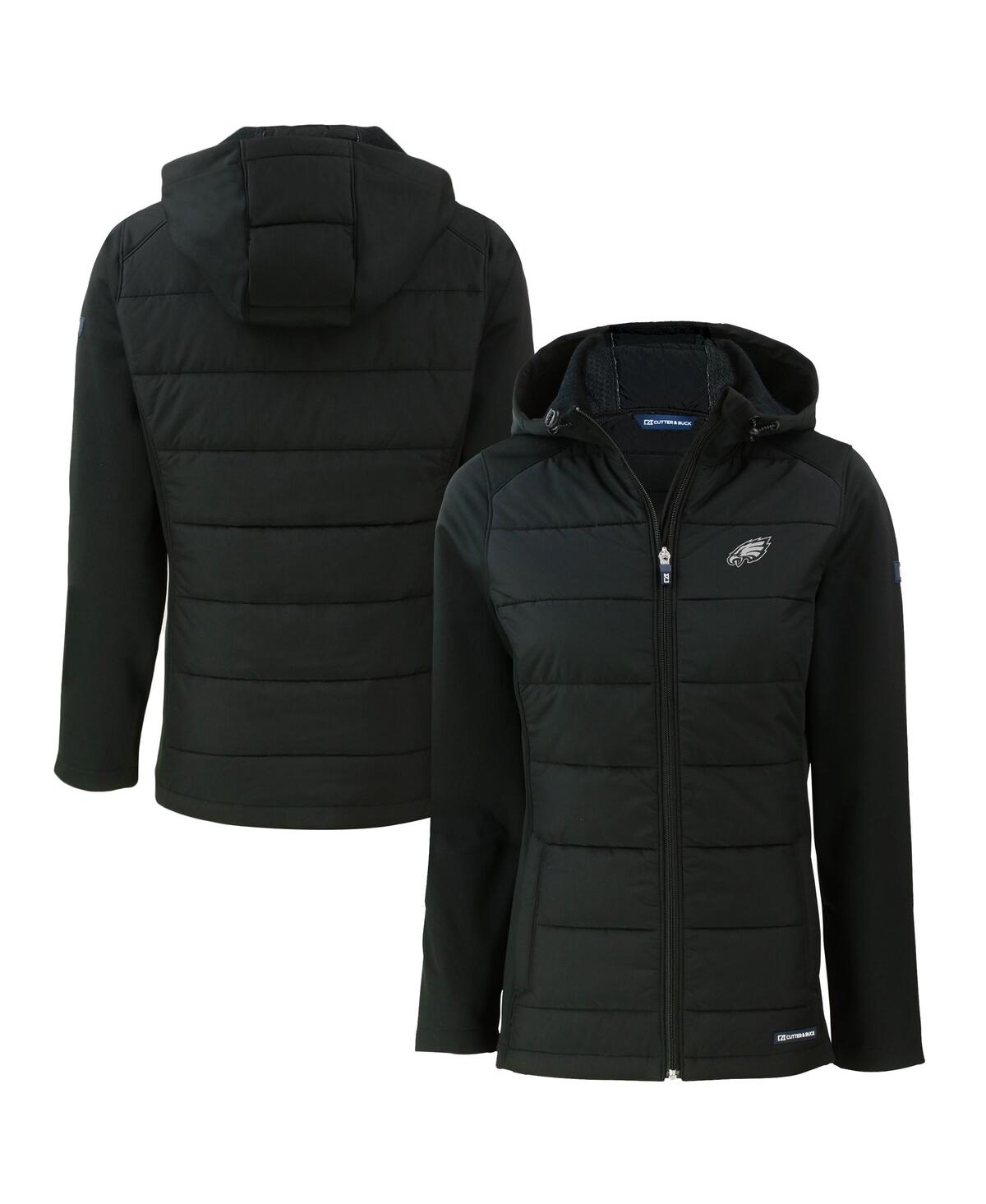 Cutter & Buck Women's Black Philadelphia Eagles Evoke Hybrid Eco Softshell Full-zip Hoodie Jacket