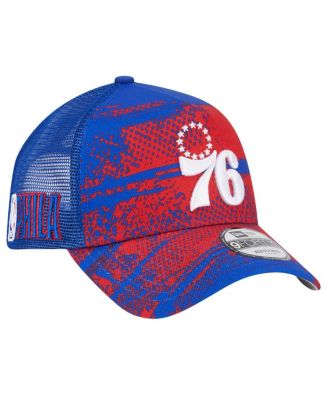 New Era - Men's Royal/Red Philadelphia 76ers Tip Off A-Frame Trucker 9FORTY Adjustable Hat