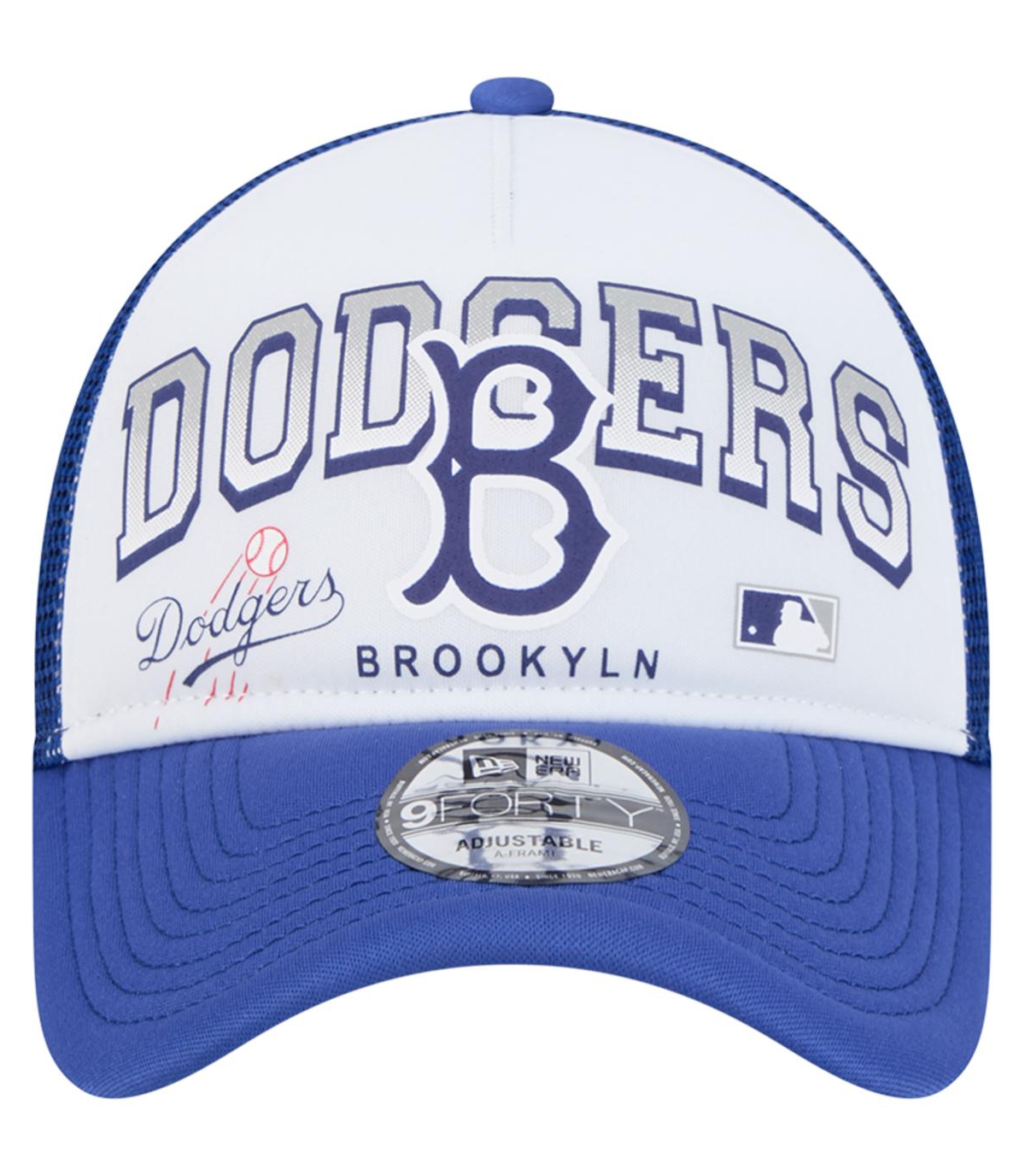 New Era Men's White Los Angeles Dodgers Retro Wordmark 9forty A-frame Trucker Adjustable Hat In White