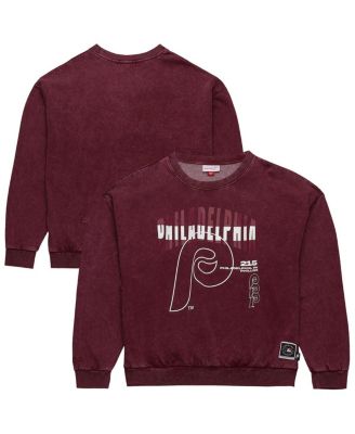 Mitchell & Ness - Men's Burgundy Philadelphia Phillies Oversized Graphic Pullover Sweatshirt