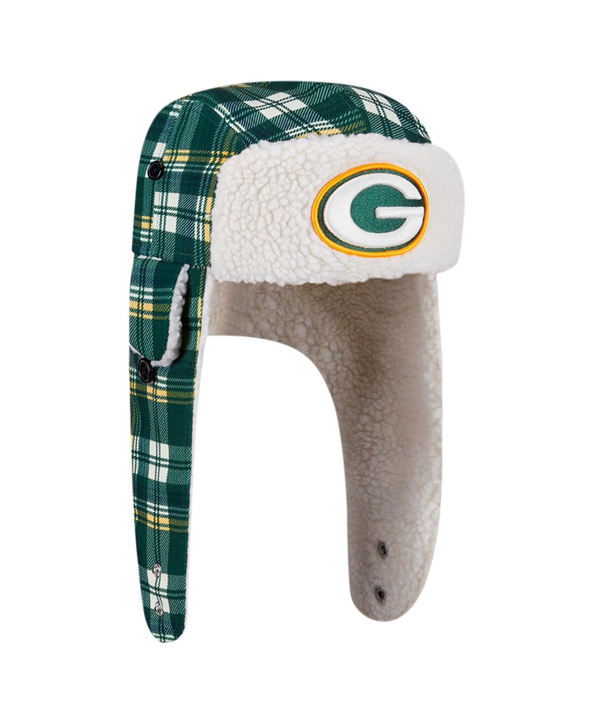 New Era Green Green Bay Packers Sideline Plaid Sherpa Trapper Hat In Green