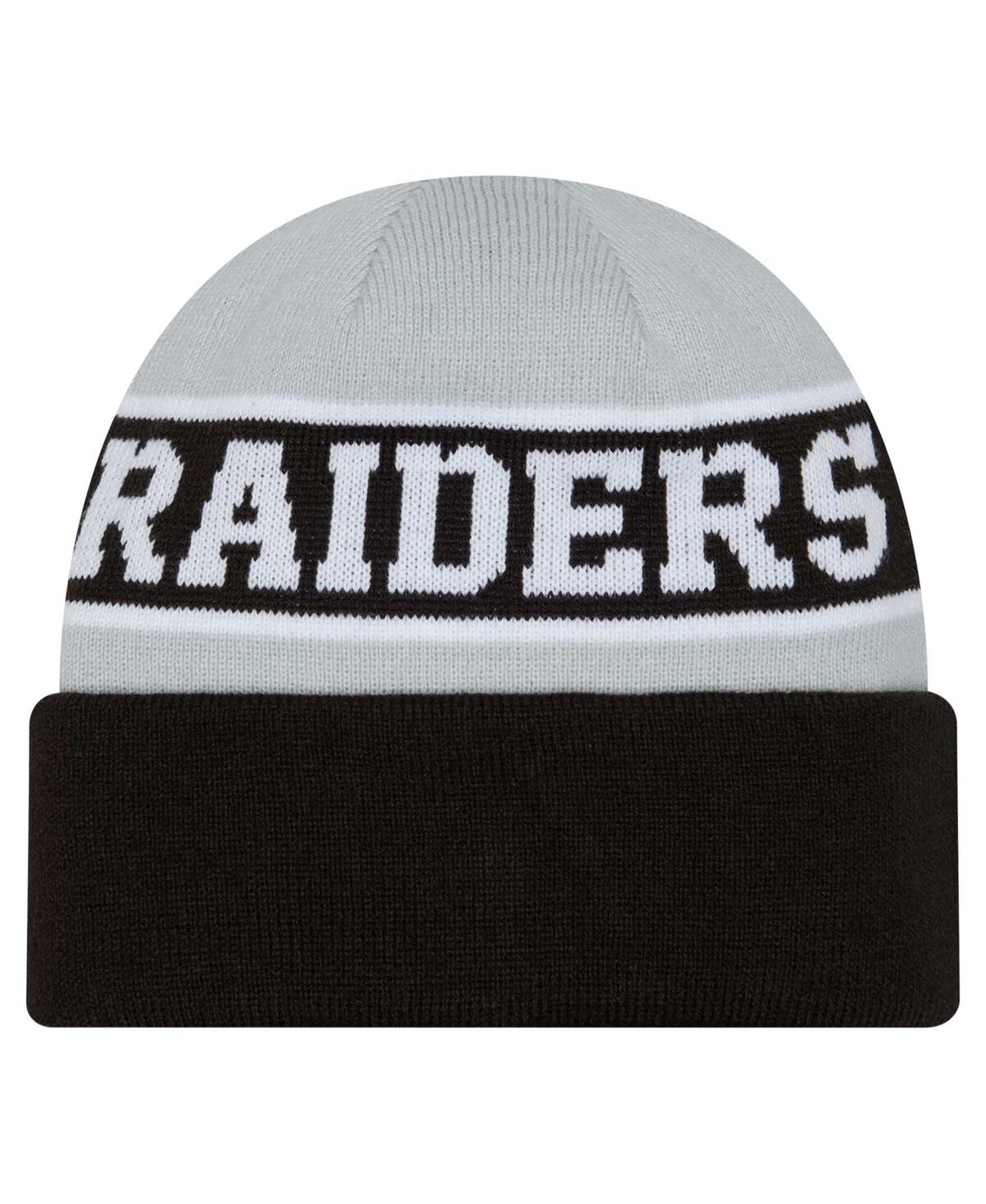 New Era Big Boys And Girls Black/gray Las Vegas Raiders Active Reversible Cuffed Knit Hat In Black,gray