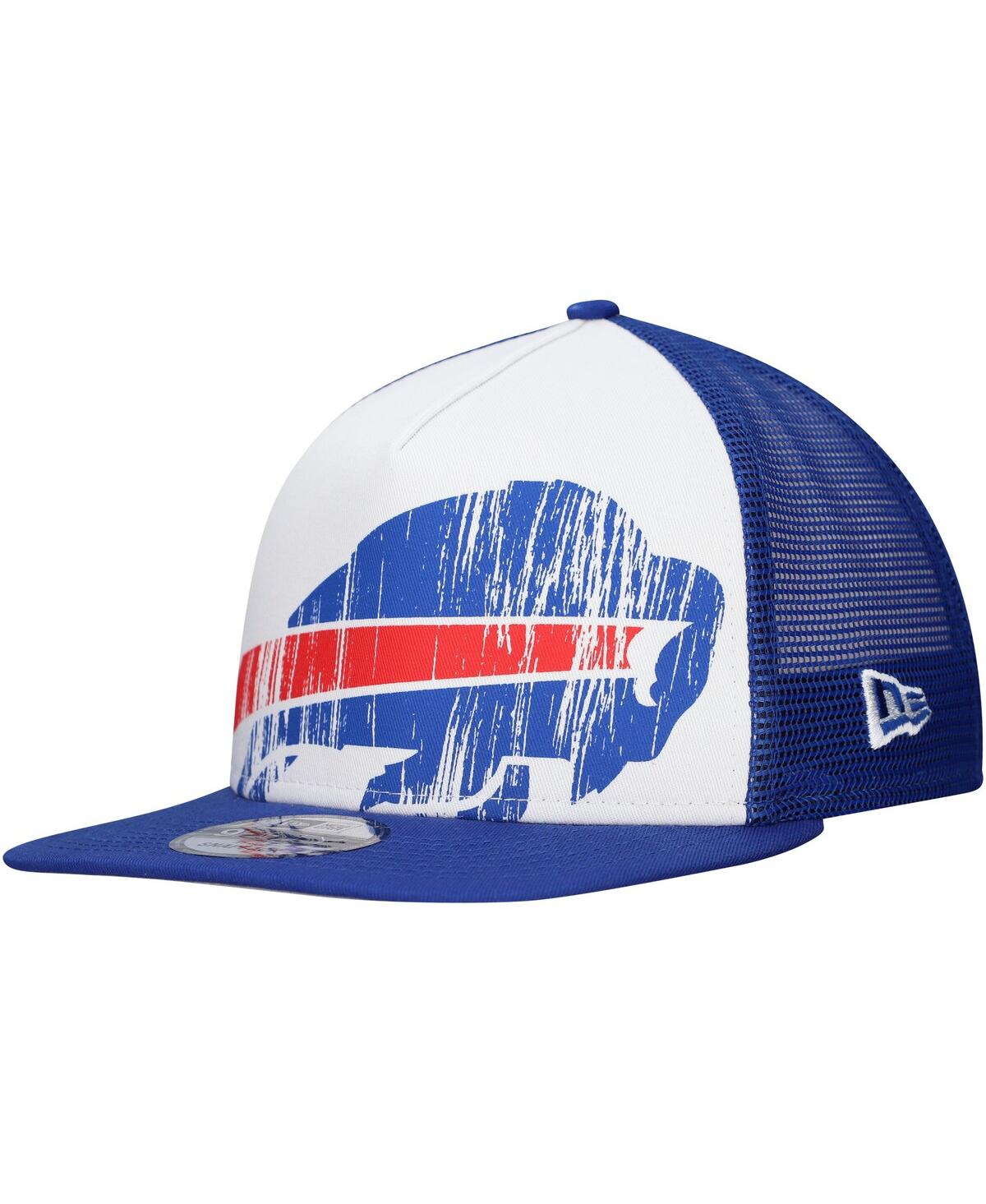 NEW ERA MEN'S WHITE/ROYAL BUFFALO BILLS DISTRESSED 9FIFTY A-FRAME SNAPBACK HAT 