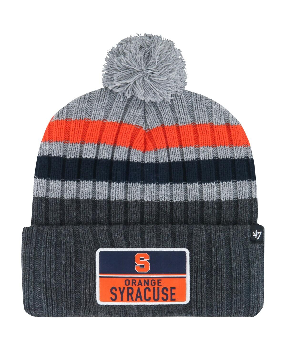 47 Brand Men's Charcoal Syracuse Orange Stack Striped Cuffed Knit Hat With Pom In Charcoal