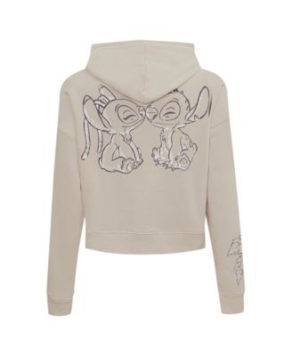 Women's Tan Lilo and Stitch Nose Kiss Cropped Pullover Hoodie