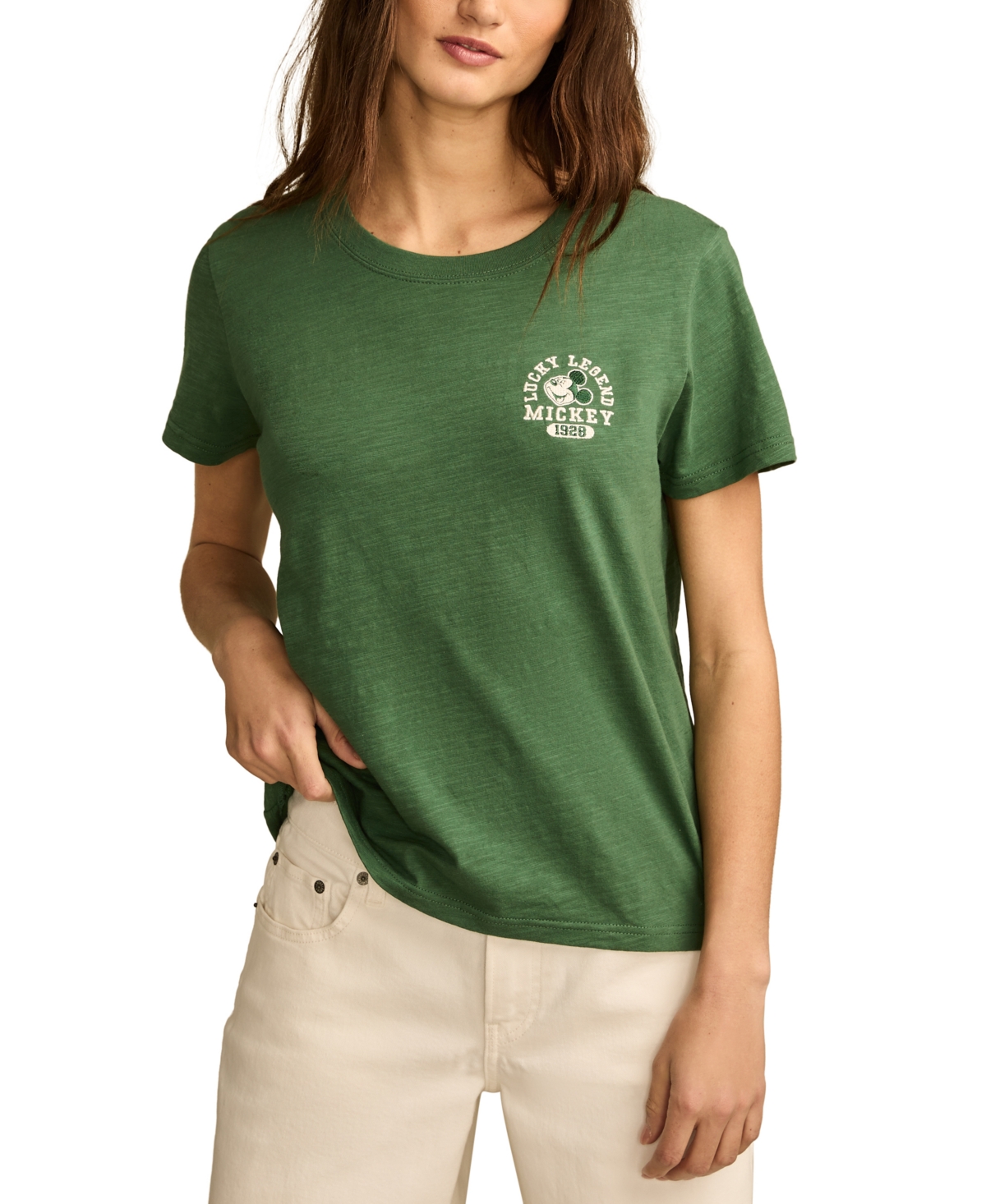 Shop Lucky Brand Women's Cotton Mickey Mouse Feel The Luck T-shirt In Green Bay