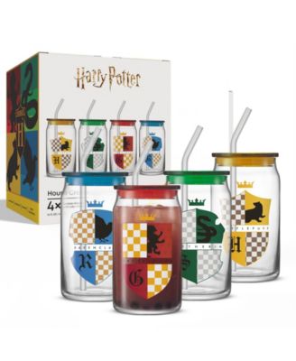 Harry Potter House Crests Tumbler Glasses with Lids, Set of 4