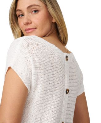 Petite Buttoned-Back Dolman-Sleeve Tape Yarn Sweater