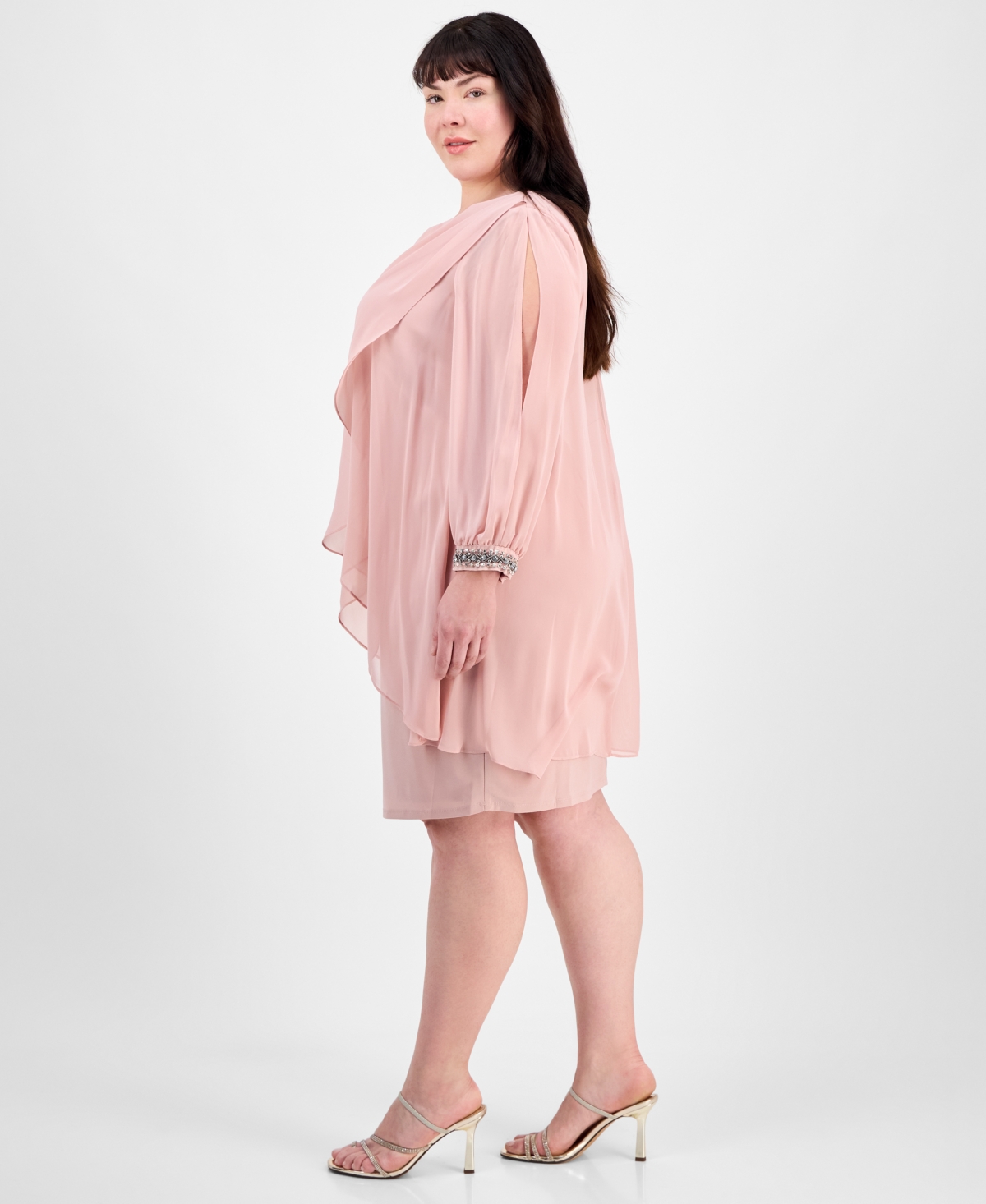 Sl Fashions Plus Size Overlay Sheath Dress In Faded Rose
