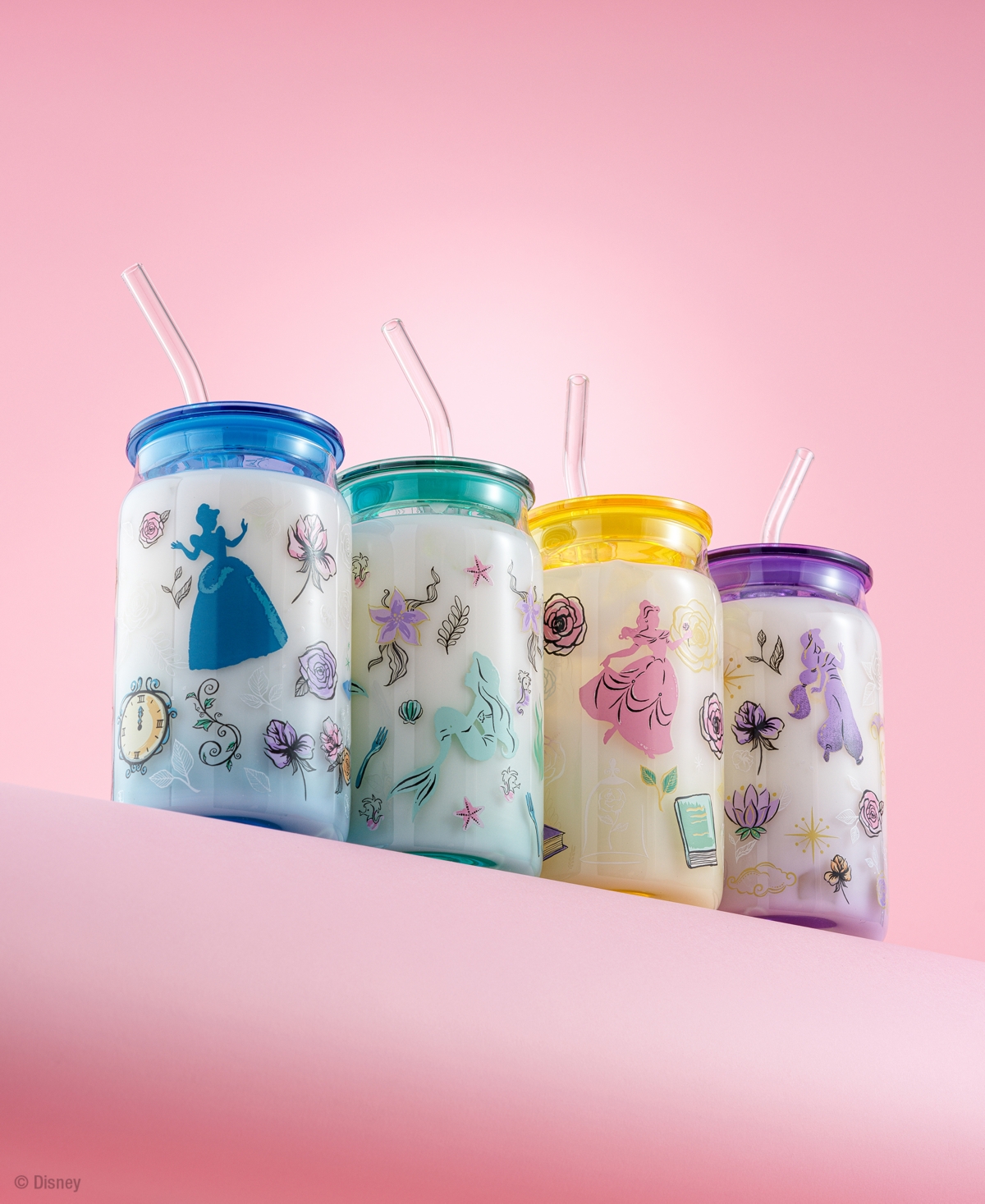 Shop Joyjolt Disney Princess Icon Tumbler Glasses With Lids, Set Of 4 In Multicolor