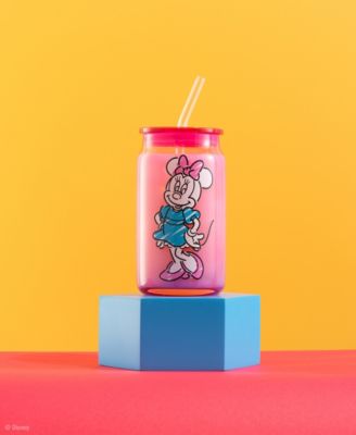 Disney Mickey Mouse Friends Color Sketch Tumbler Glasses with Lids, Set of 4