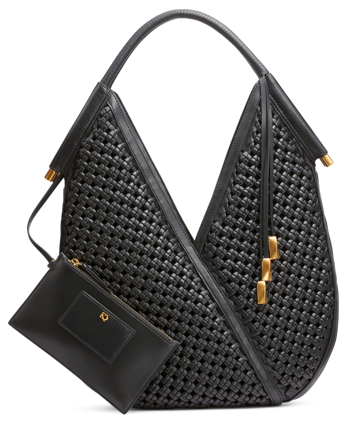 Baldwin Large Woven Shoulder Bag - Black, Gold