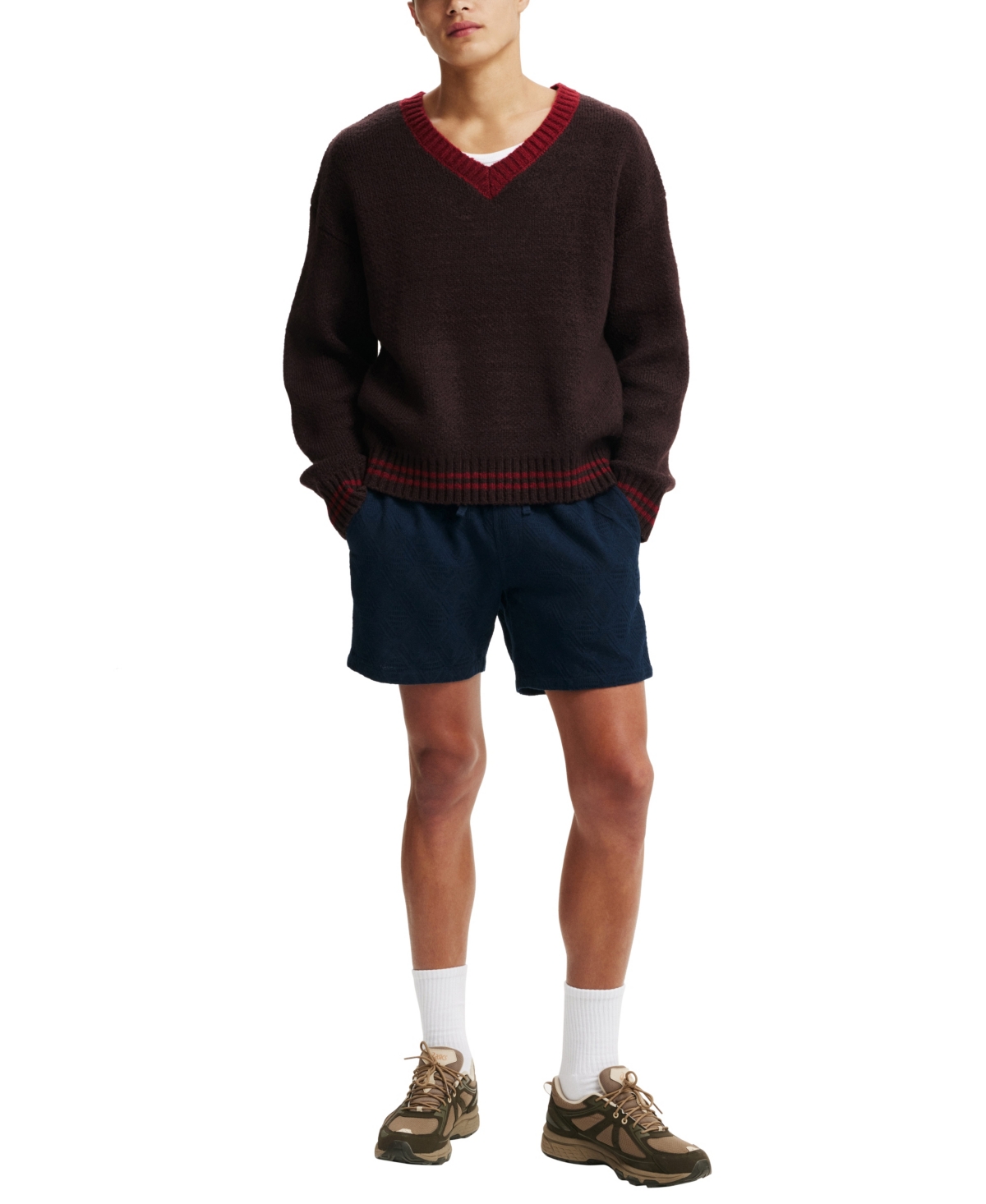 Cotton On Elevated Easy Short In True Navy Diamond Grid Knit