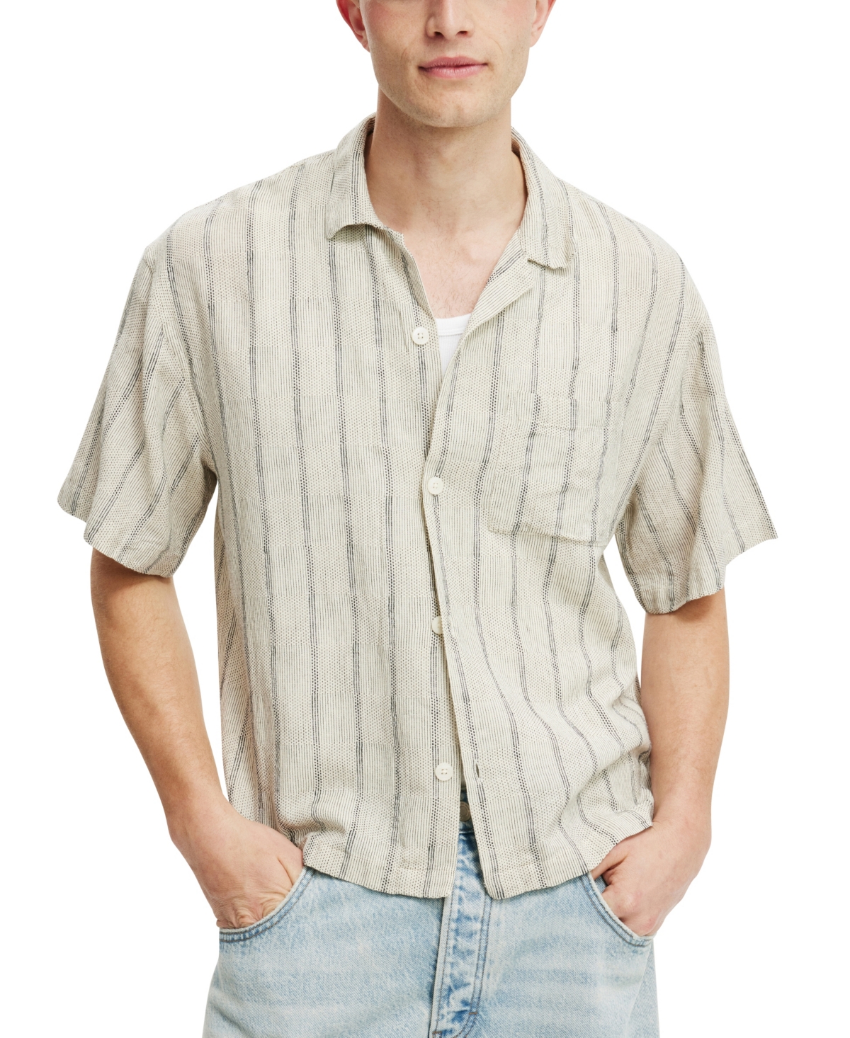 Shop Cotton On Men's Box Fit Short Sleeve Shirt In Off White Grid Check