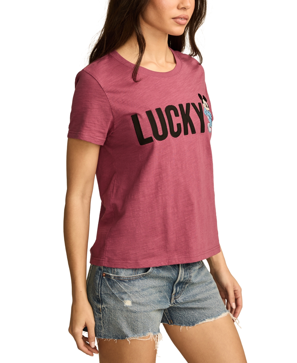 LUCKY BRAND WOMEN'S COTTON MICKEY LUCKY LOGO GRAPHIC T-SHIRT 