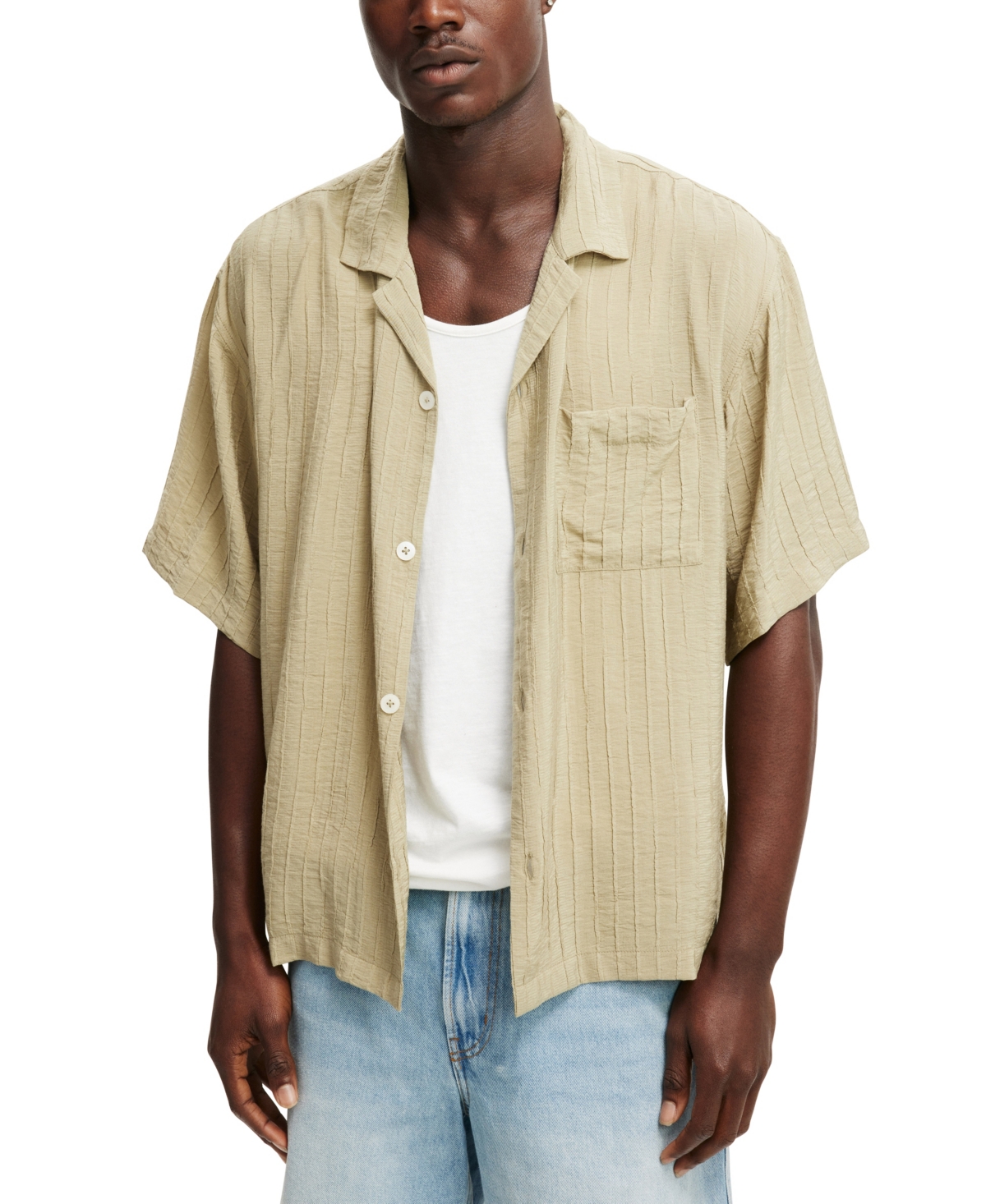Shop Cotton On Men's Box Fit Short Sleeve Shirt In Fatigue Dobby