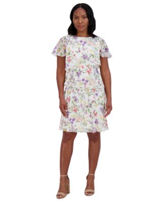 Jessica Howard - Women's Tiered Floral-Print Chiffon Dress