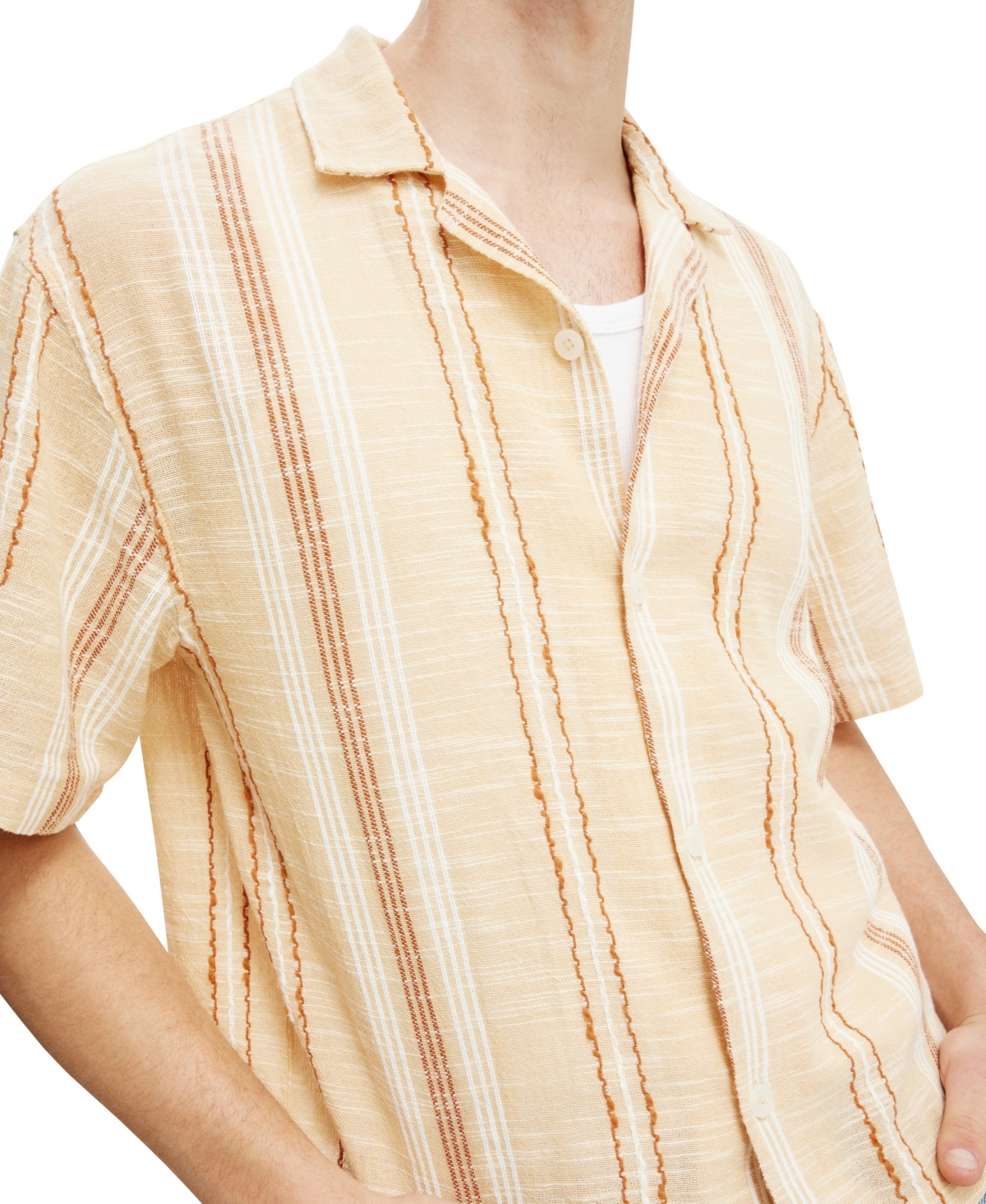 Shop Cotton On Men's Box Fit Short Sleeve Shirt In Apricot Stripe