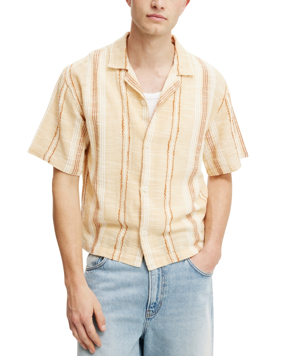 Shop Cotton On Men's Box Fit Short Sleeve Shirt In Apricot Stripe