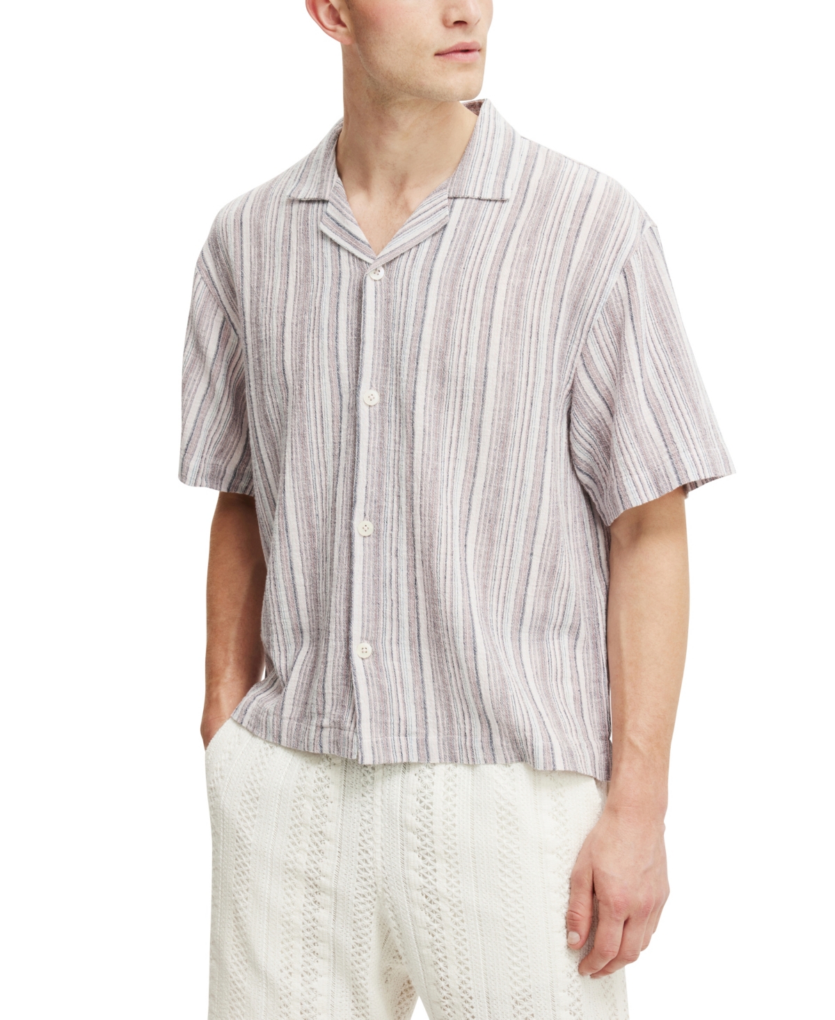 Shop Cotton On Men's Box Fit Short Sleeve Shirt In Pink Multi Stripe