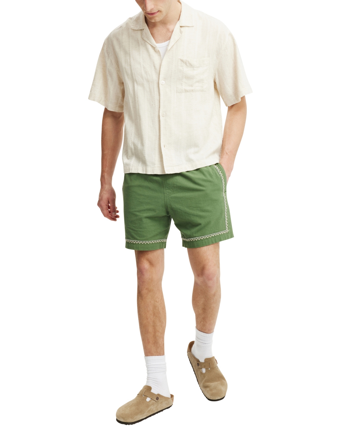 Shop Cotton On Men's Box Fit Short Sleeve Shirt In Natural Dobby Stripe