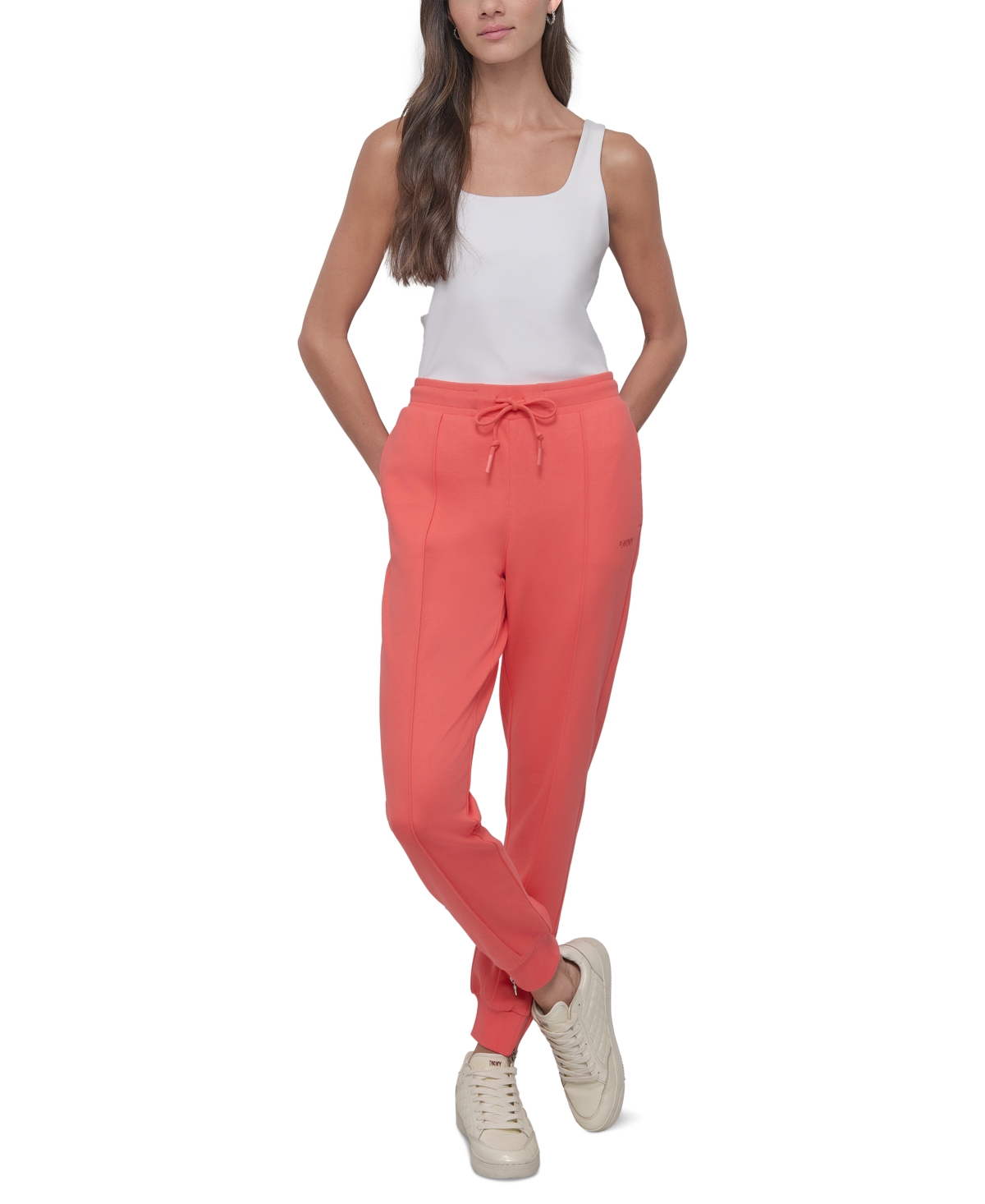 DKNY SPORT WOMEN'S ZIP-CUFF HIGH-RISE COTTON JOGGERS 